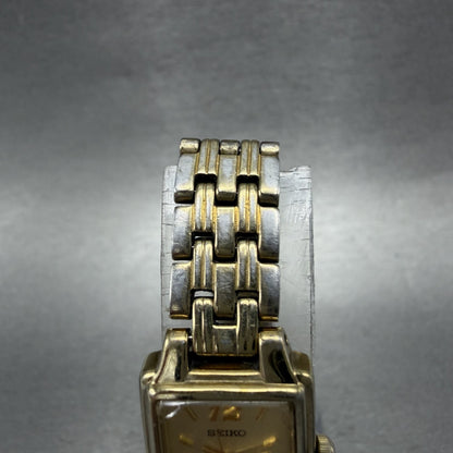Seiko Tank Watch Women 16mm Champagne Dial Gold Tone Rectangle 1N010FH0 New Bat4