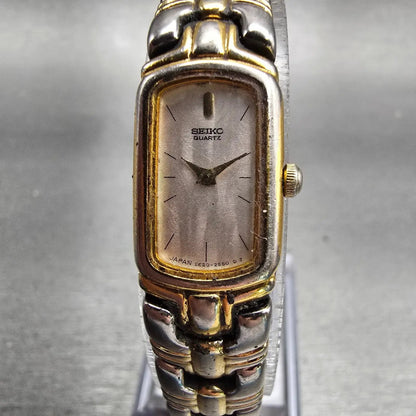 Seiko Watch Women 13mm MOP Dial Two Tone Rectangle 2E20-7049 New Battery Vintage0