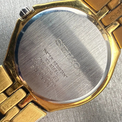 Seiko Watch Men 36mm Ivory Dial Gold Tone Date Round 7N42-6C10 New Battery VTG10