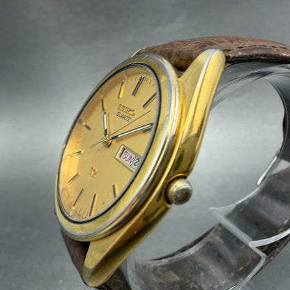 Seiko SQ Watch Men 37mm Champagne Dial Gold Tone Daydate 5Y23-8189 New Battery2