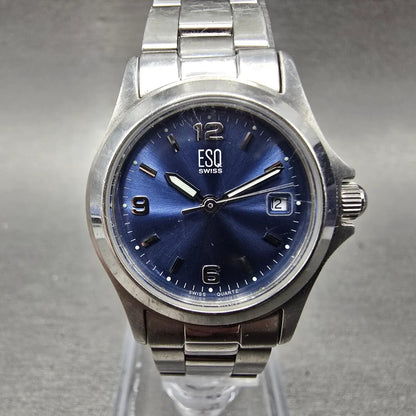 ESQ Watch Women 26mm Blue Dial Silver Tone Date Round E5293 New Battery0