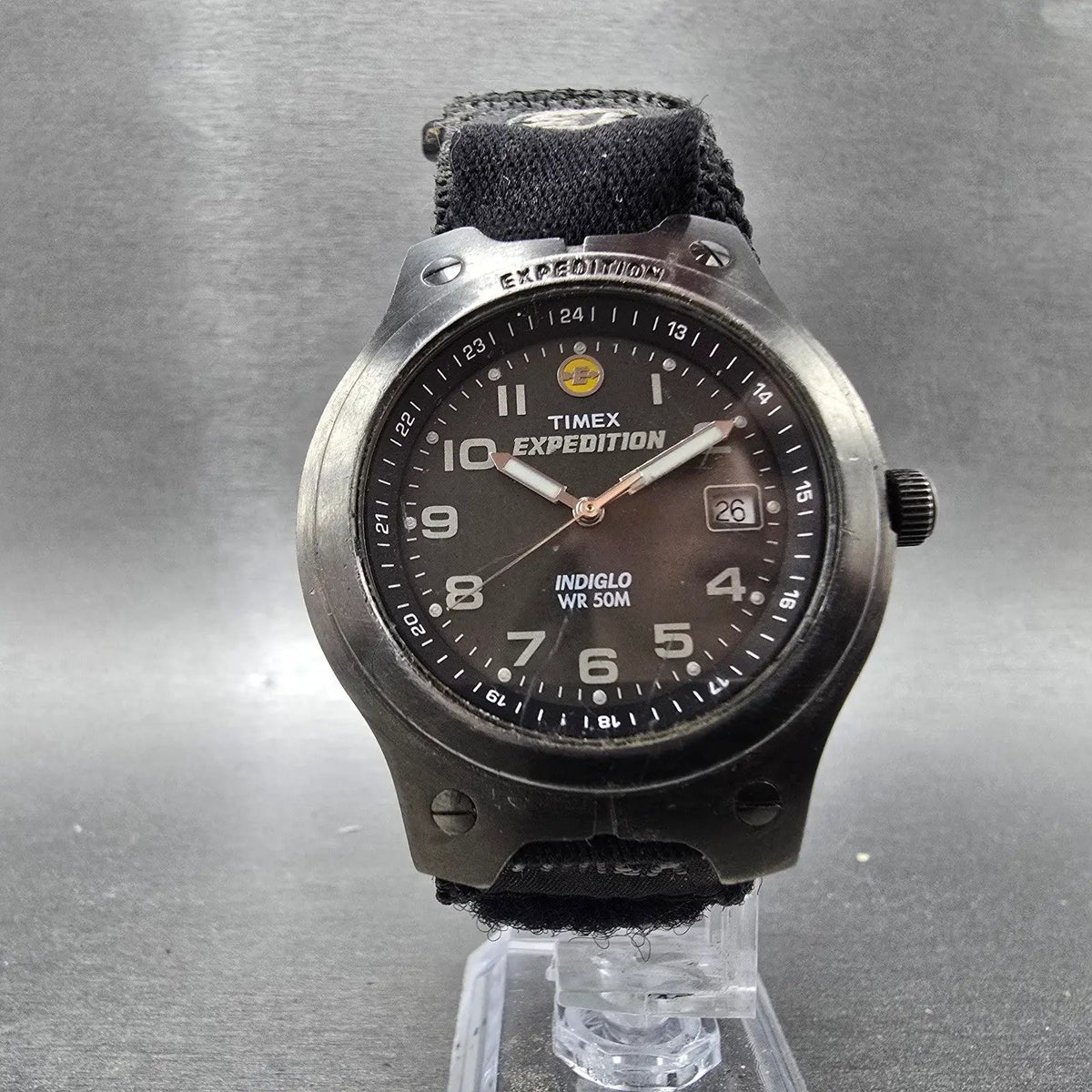 Timex Expedition Watch Men 38mm Black Dial Gray Date Round Indiglo New Battery5