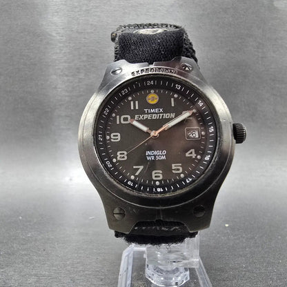 Timex Expedition Watch Men 38mm Black Dial Gray Date Round Indiglo New Battery5