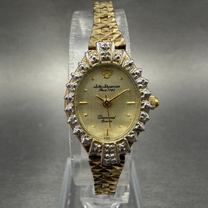 Jules Jurgenson Watch Women 18mm Champagne Dial Gold Tone Gem Stones New Battery0