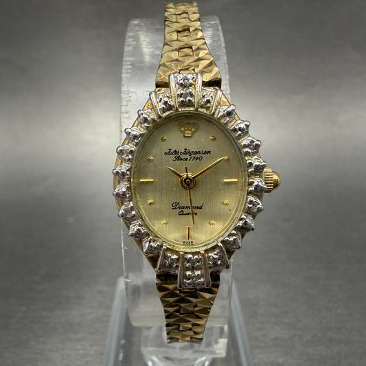 Jules Jurgenson Watch Women 18mm Champagne Dial Gold Tone Gem Stones New Battery0