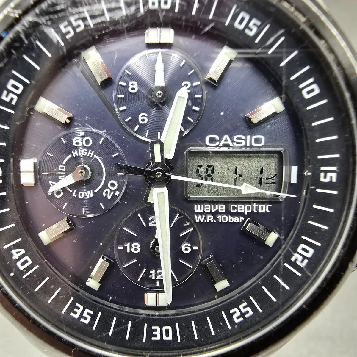Casio Wave Ceptor WVQ-500 Watch Men 42mm Gray Dial Steel Alarm Chrono PARTS2