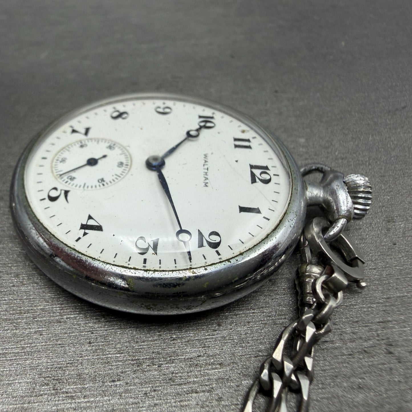 Waltham Pocket Watch White Dial Silver Tone Manual Wind Grade 225 PARTS6