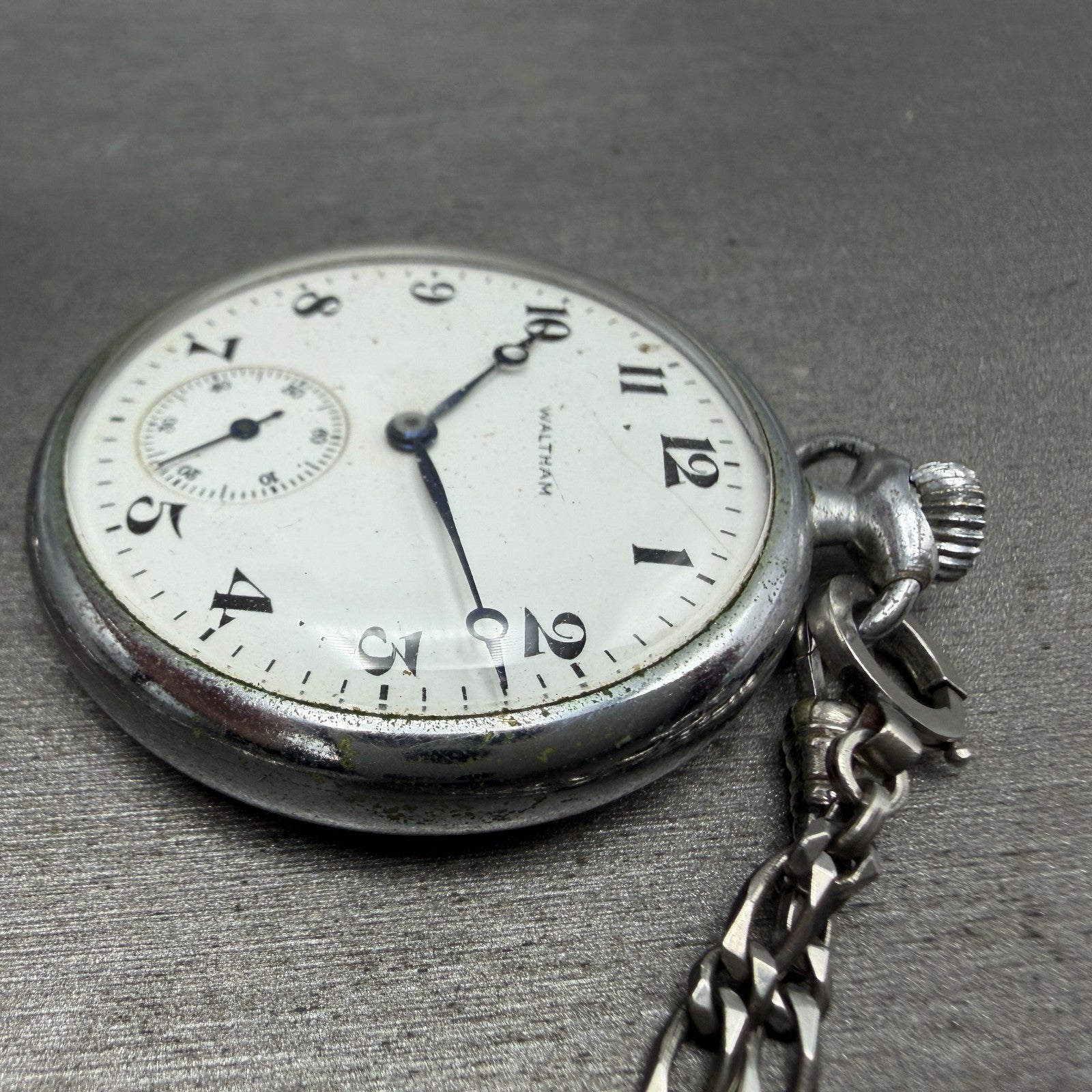 Waltham Pocket Watch White Dial Silver Tone Manual Wind Grade 225 PARTS6