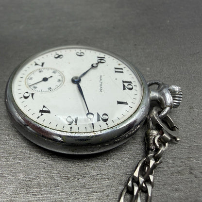 Waltham Pocket Watch White Dial Silver Tone Manual Wind Grade 225 PARTS6