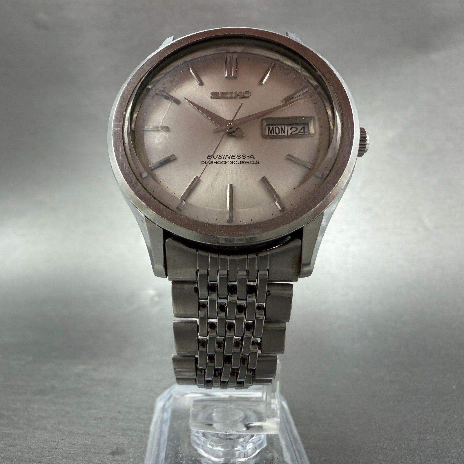Seiko Business A Watch Men 38mm White Dial Silver Tone Daydate Automatic Runs 25