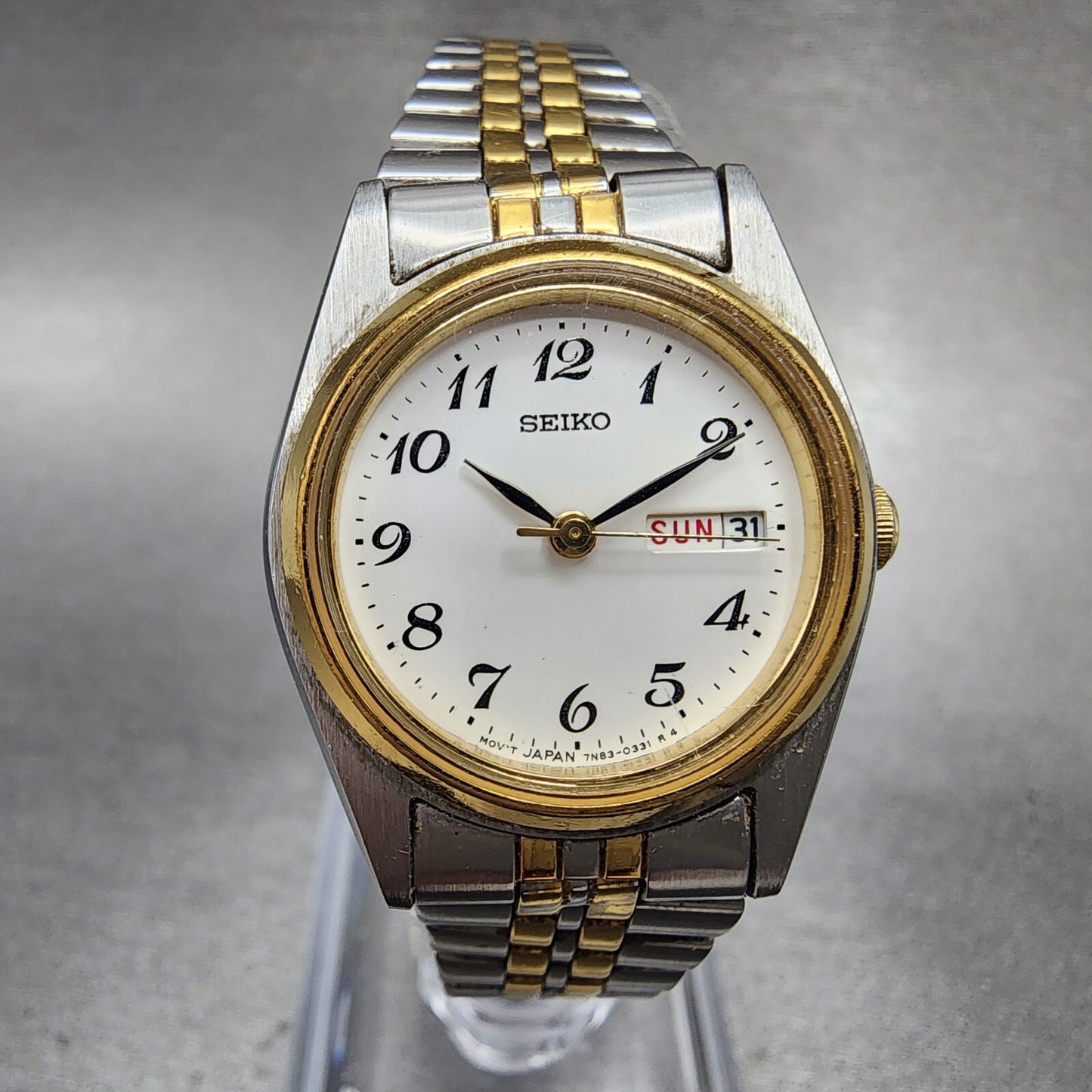 Seiko Watch Women 24mm White Dial Two Tone Daydate Round 7N830011 New Battery0