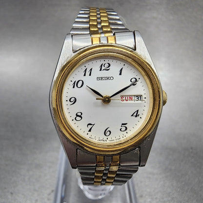 Seiko Watch Women 24mm White Dial Two Tone Daydate Round 7N830011 New Battery0