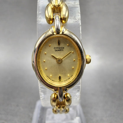 Citizen Watch Women 16mm Champagne Dial Gold Tone Oval 3220S36483 New Battery0