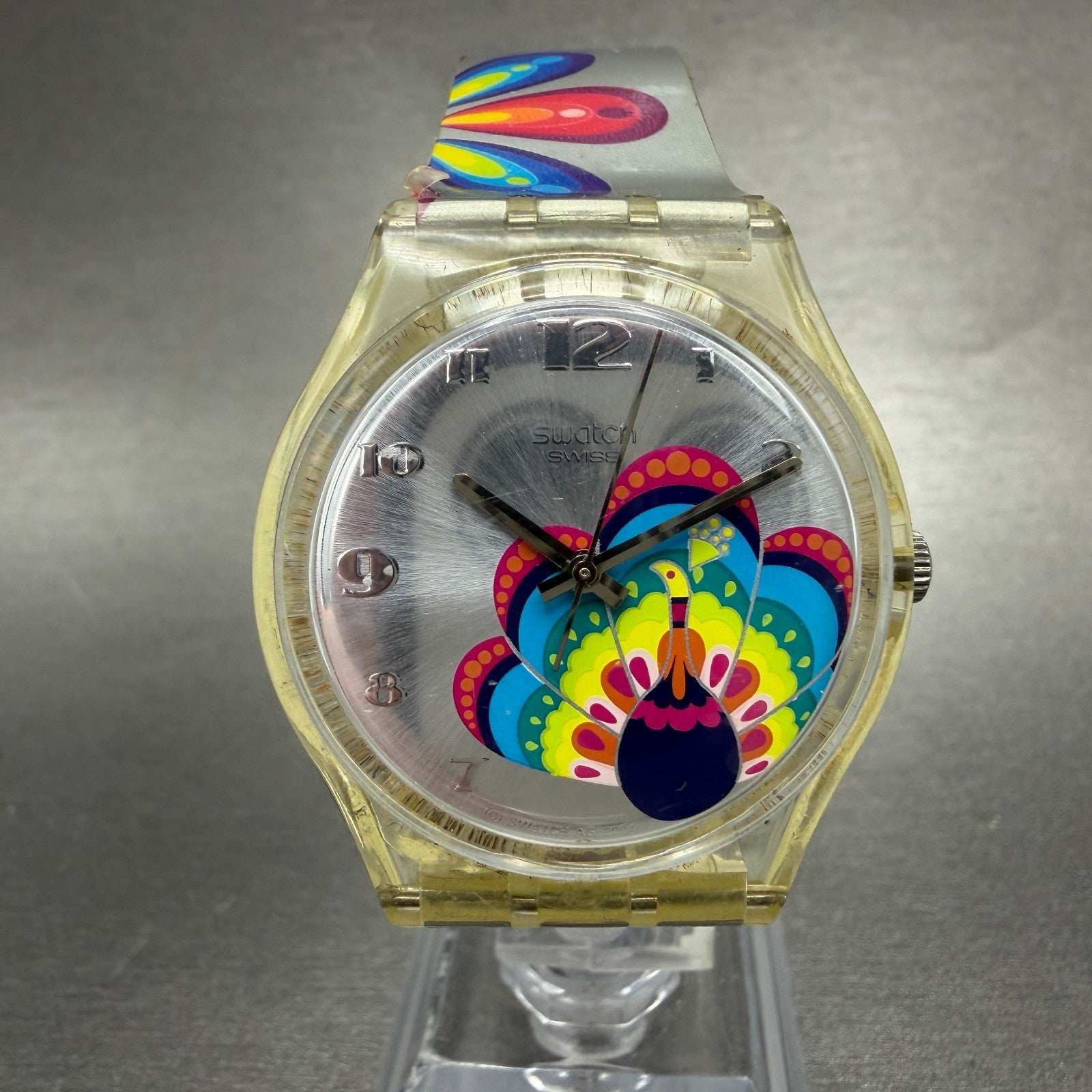 Swatch Magical Parade Watch Men 34mm Silver Dial Clear Case GE161 New Battery0