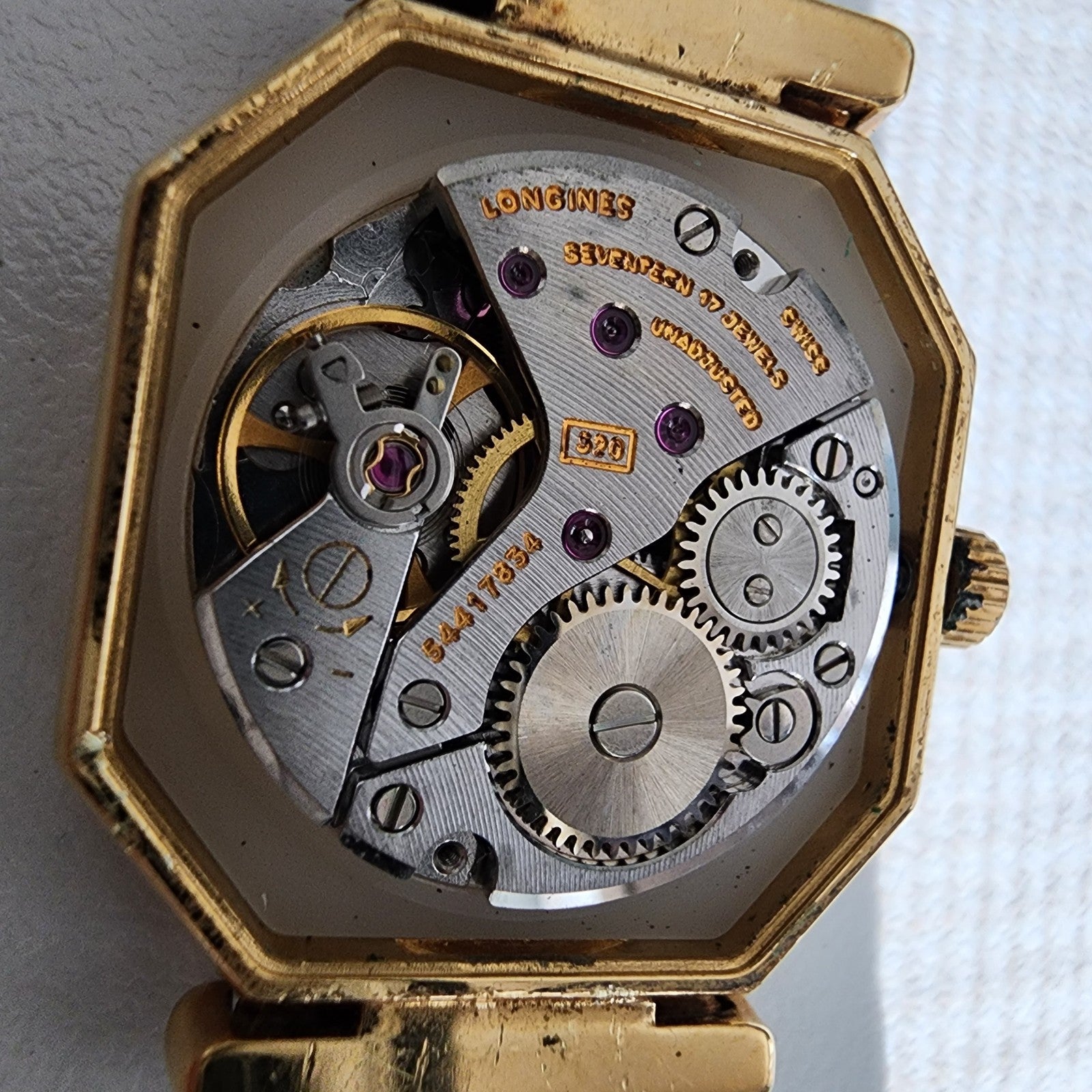 Longines Watch Women 24mm Black Dial Gold Plated Manual Wind Runs Octagon VTG11