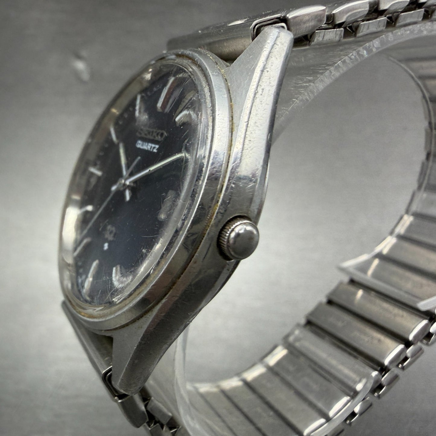 Seiko SQ Watch Men 34mm Blue Dial Silver Tone Date 8222-7009 New Battery READ!!!2