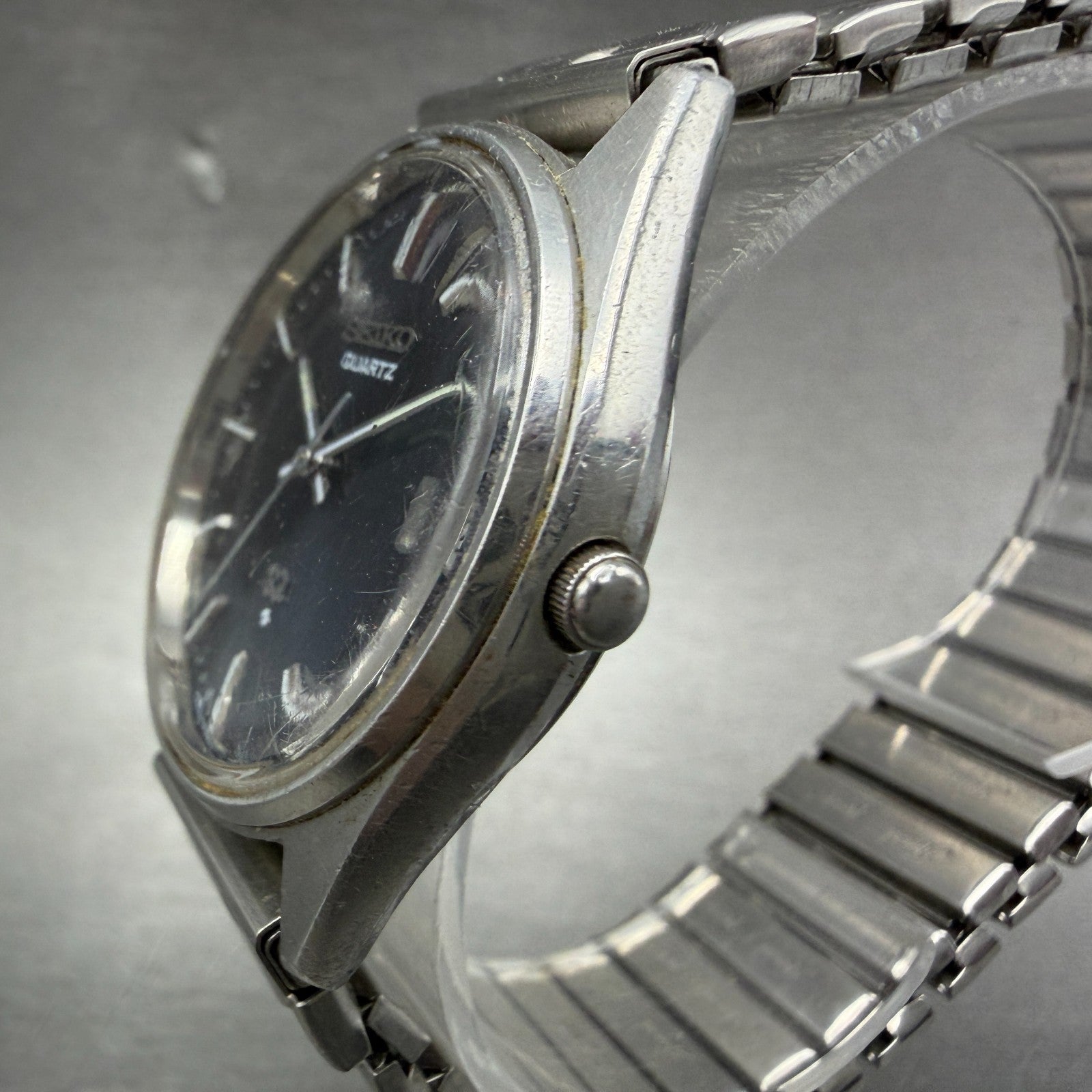 Seiko SQ Watch Men 34mm Blue Dial Silver Tone Date 8222-7009 New Battery READ!!!2