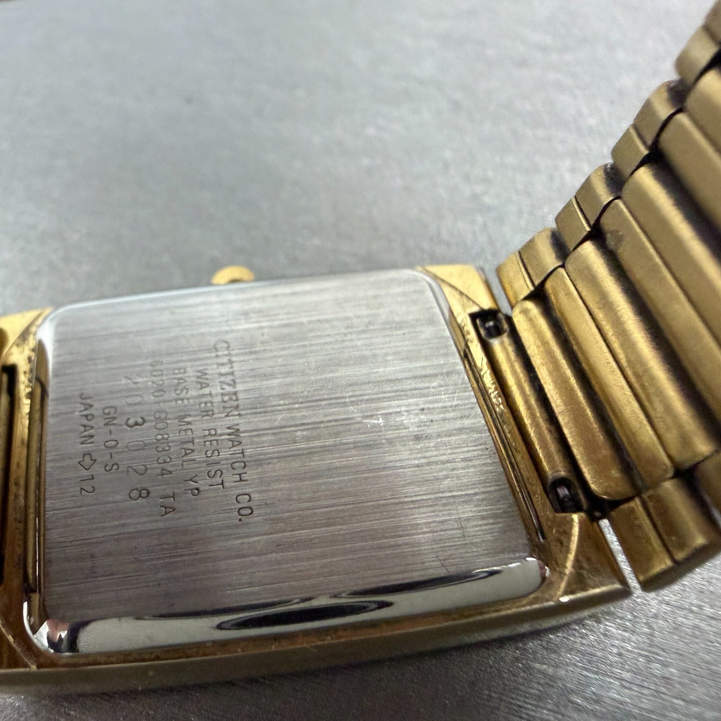 Citizen CQ Tank Watch Men 25mm Black Dial Gold Tone 6020-G08334 New Battery VTG9