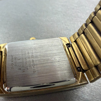 Citizen CQ Tank Watch Men 25mm Black Dial Gold Tone 6020-G08334 New Battery VTG9