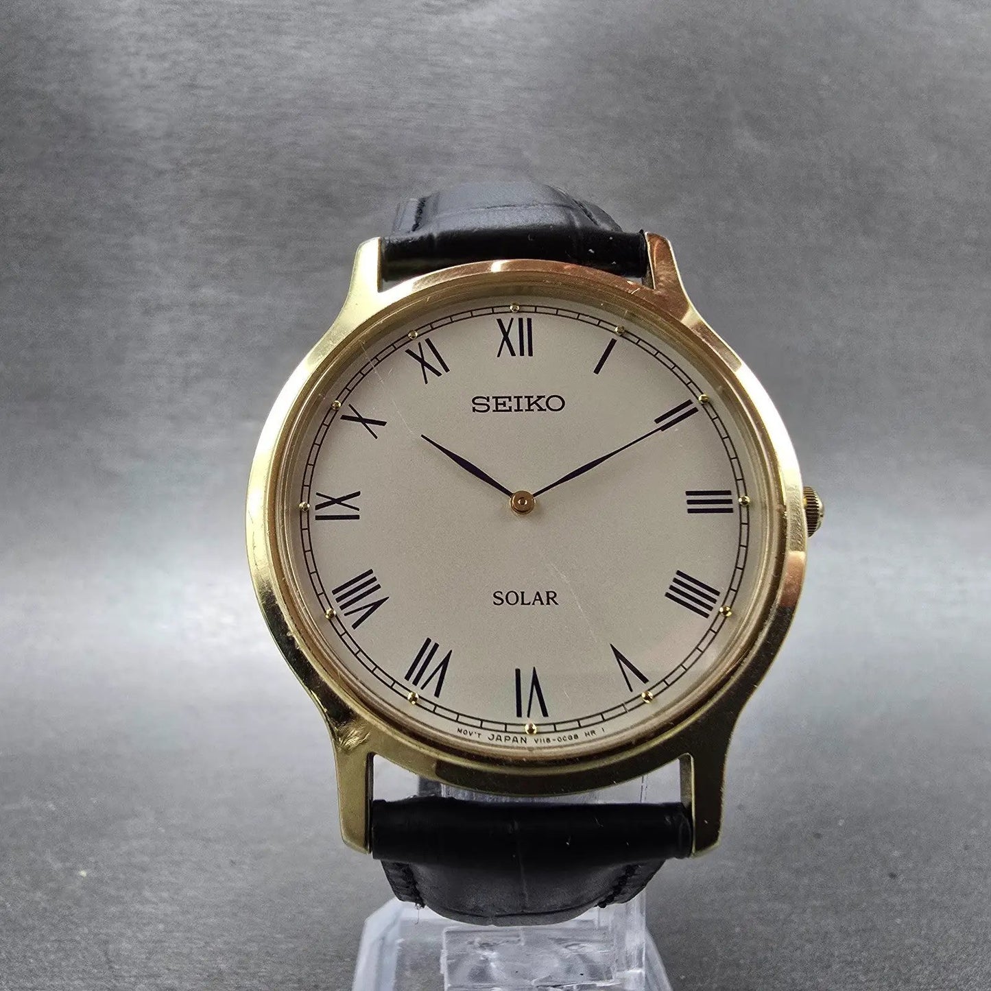 Seiko Solar Watch Men 38mm Cream Dial Gold Tone V115-0BE0 Runs Roman Numerals5
