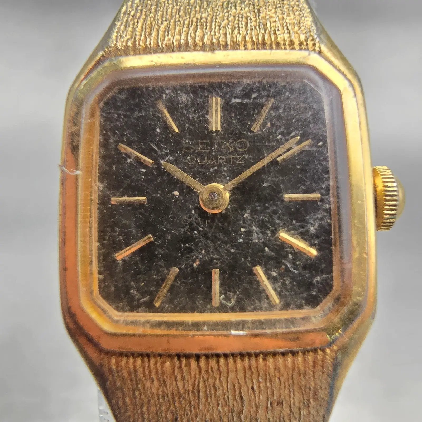 Seiko Watch Women 17mm Brown Dial Gold Tone Rectangle 5420-5019 New Battery VTG1