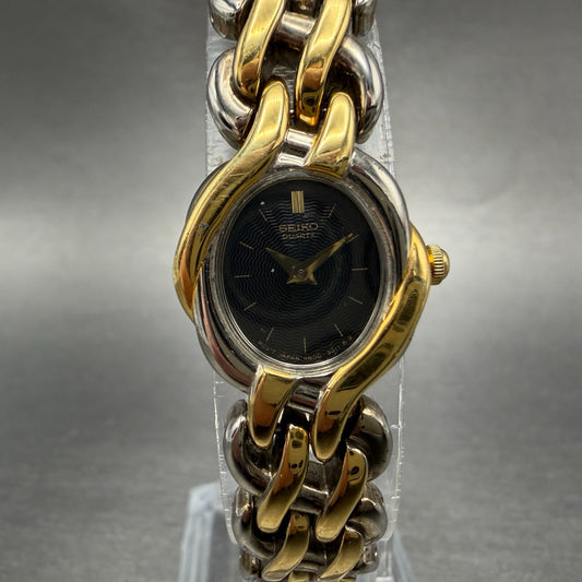 Seiko Watch Women 18mm Black Dial Two Tone Round 4N00-F089 New Battery Vintage0