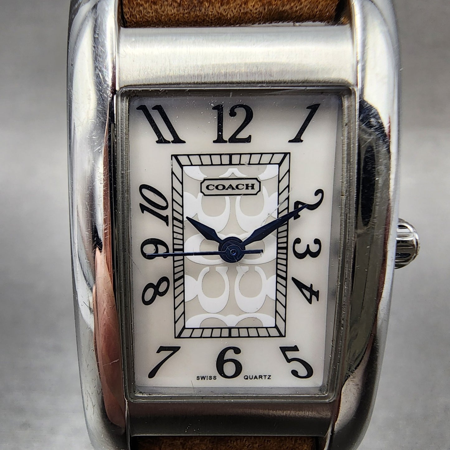 Coach Lexington Tank Watch Women 23mm MOP Dial Silver Tone Rectangle New Battery1