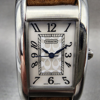 Coach Lexington Tank Watch Women 23mm MOP Dial Silver Tone Rectangle New Battery1