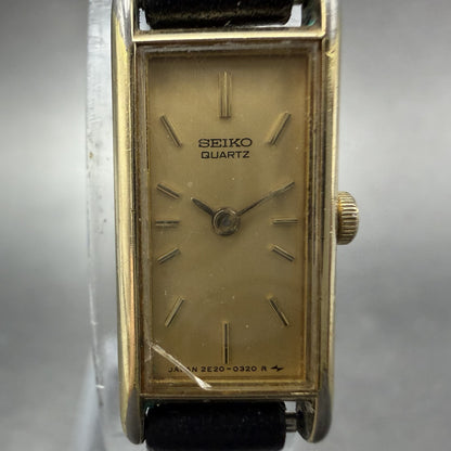Seiko Tank Watch Women 12mm Champagne Dial Gold Tone 2E20-5239 New Battery UI81