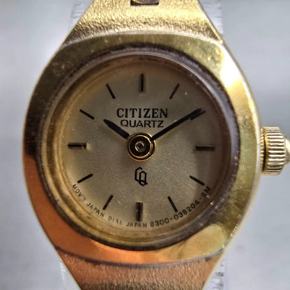 Citizen CQ Watch Women 16mm Champagne Dial Gold Tone Round 4-040929 New Battery1