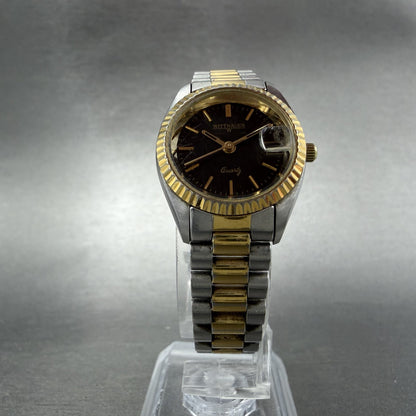 Wittnauer Watch Women 24mm Black Dial Two Tone Date Round 9565 New Battery VTG5