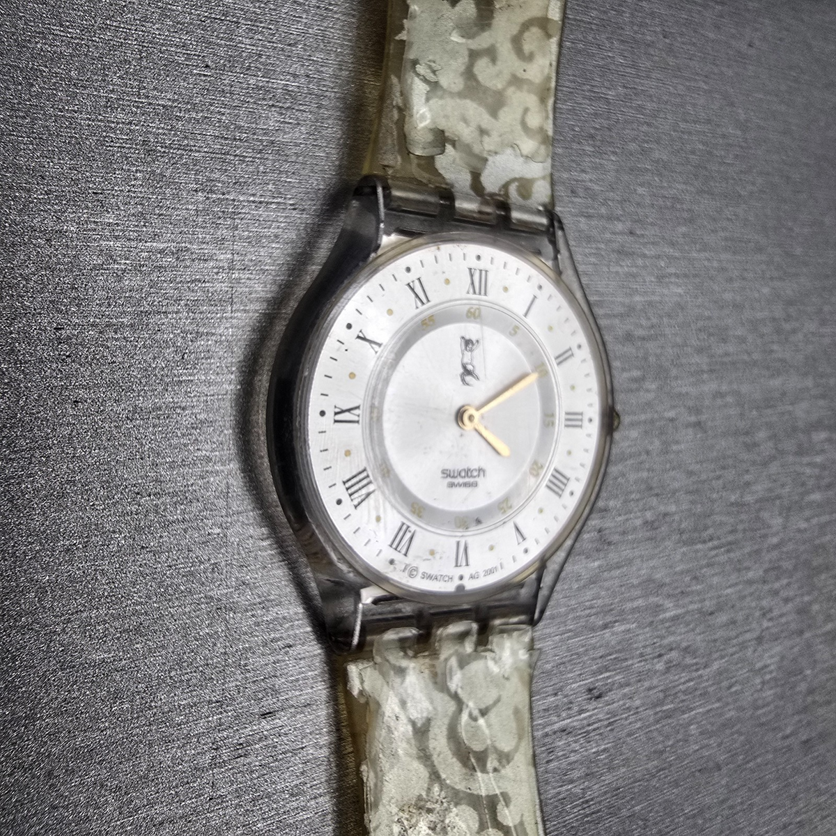 Swatch Portrait Watch Men 34mm Silver Dial Clear Case Round SFK150P New Battery3