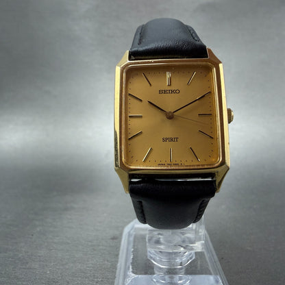 Seiko Spirit Tank Watch Men 25mm Champagne Dial Gold Tone 7N01-5180 New Battery5