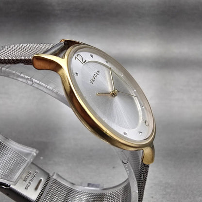 Skagen Anita Watch Women 30mm Silver Dial Gold Tone Round SKW2340 New Battery3