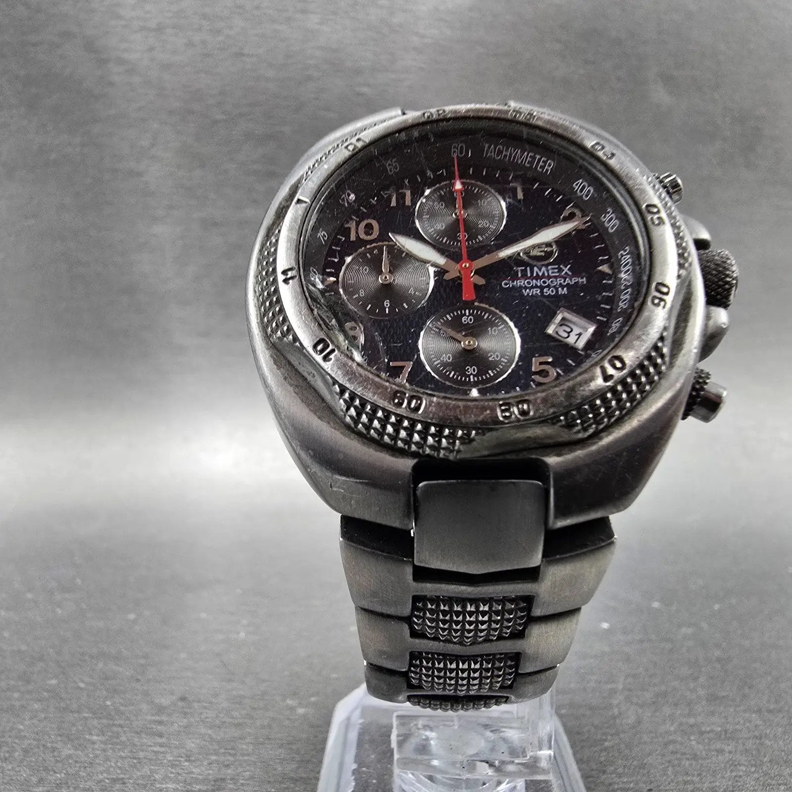 Timex Expedition Chronograph Watch Men 39mm Blue Dial Silver Tone New Battery5