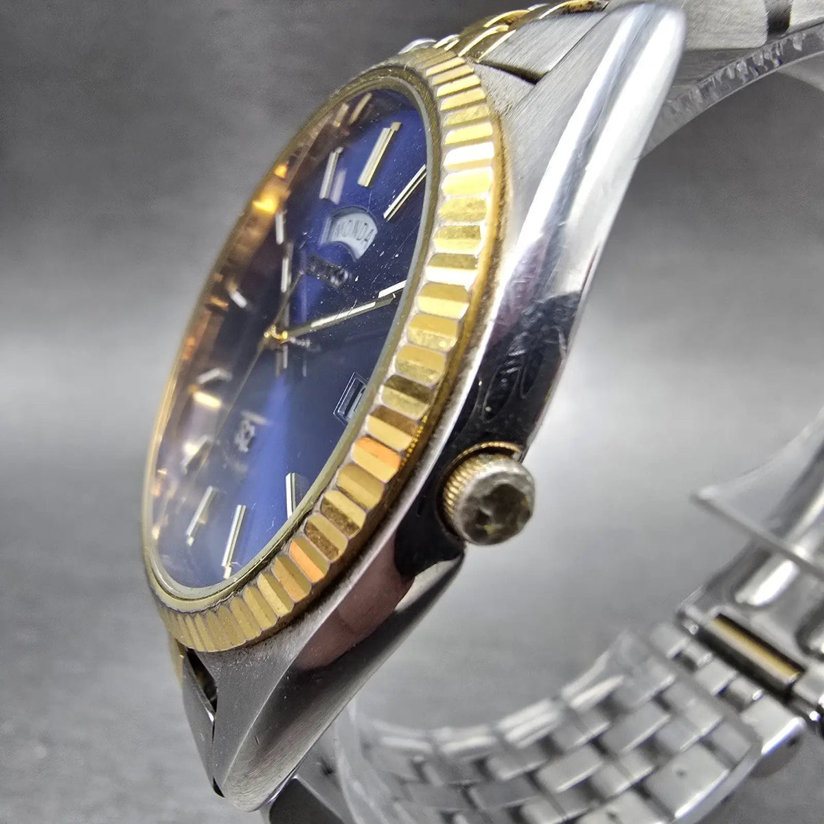 Seiko President Watch Men 36mm Blue Dial Two Tone Daydate 5Y23-8A69 New Batt JP23