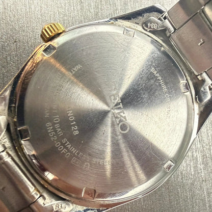 Seiko Watch Men 40mm White Dial Two Tone Date Round 6N52-00F0 New Battery VTG10