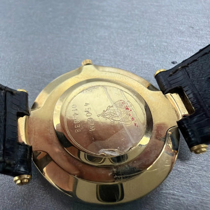 Gucci 4500m Watch Men 32mm Black Dial Gold Plated Round Leather Band New Batt AB9