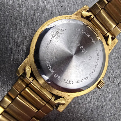 Citizen Watch Women 35mm Gold Dial Gold Tone Gemmed Round 1032-S086248 New Batt10