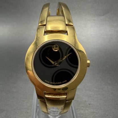 Movado Amorosa Watch Women 24mm Black Dial Gold Tone Round 88 E4 1842 New Batter0