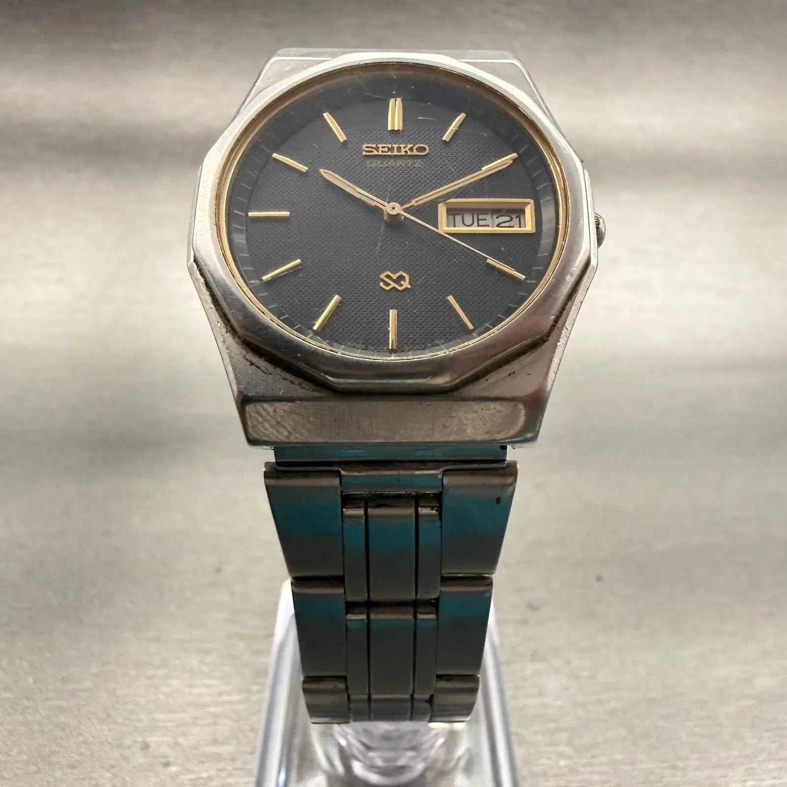 Seiko Watch Men 33mm Gray Dial Silver Tone Round 8C23-6059 New Battery VTG5