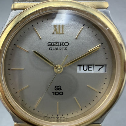 Seiko SQ Watch Men 33mm Silver dial Two Tone Round Daydate 8123-6299 New Battery1