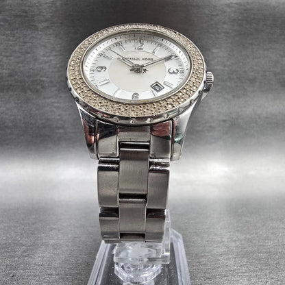 Michael Kors Madison Watch Women 33mm MOP Dial Silver Tone Date MK-5401 New Batt5