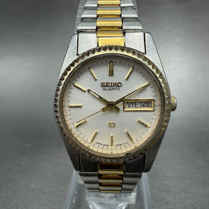 Seiko SQ Watch Women 25mm Silver Dial Two Tone Daydate Round 2A23-0039 NewBat 560