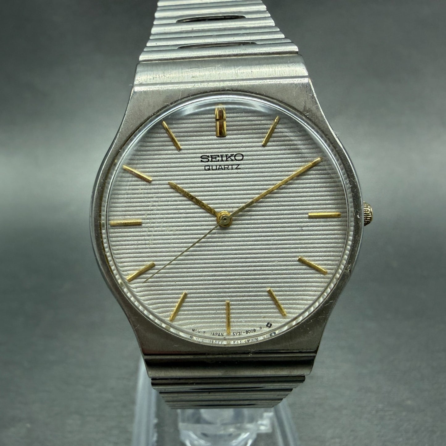 Seiko Watch Men 32mm Silver Dial Silver Tone Round 5Y31-8019 New Battery VTG0
