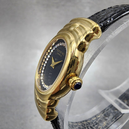 Raymond Weil Watch Women 17mm Black Dial Gold Plated Oval 3765 New Battery