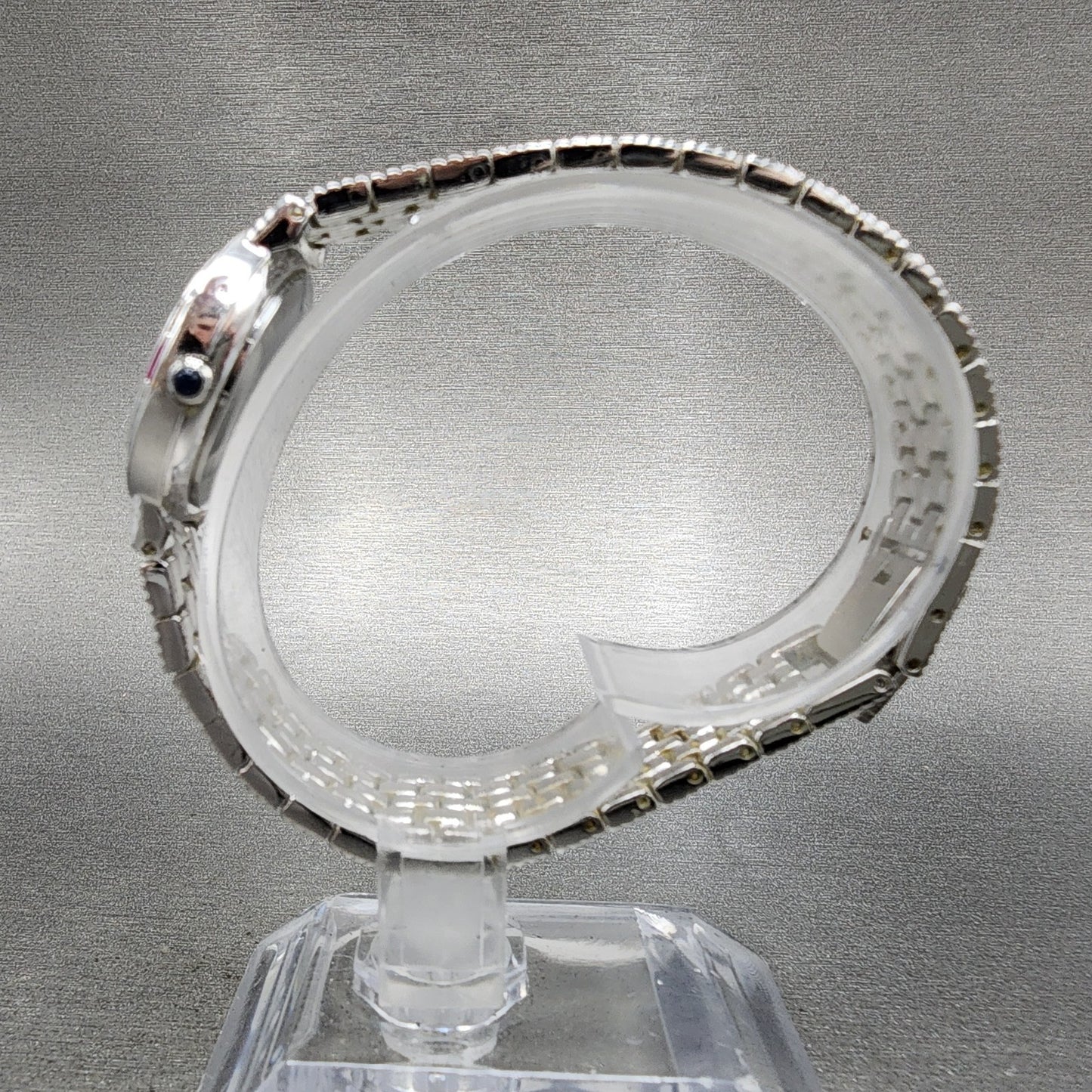 LZ Watch Women 25mm White Dial Silver Tone Ruby Bezel Diamonds Fine Plat New Bat6