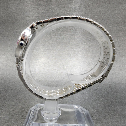 LZ Watch Women 25mm White Dial Silver Tone Ruby Bezel Diamonds Fine Plat New Bat6
