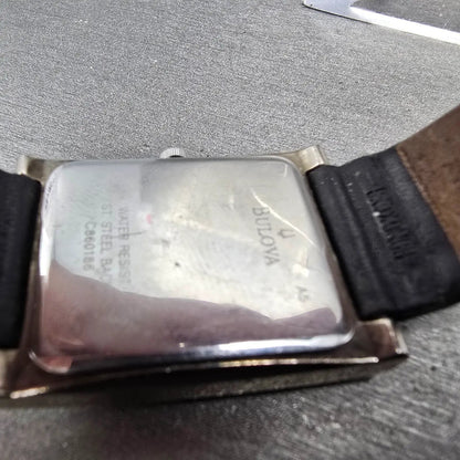 Bulova Tank Watch Men 25mm White Dial Silver Tone Date Rectangle 96B47 PARTS VTG10
