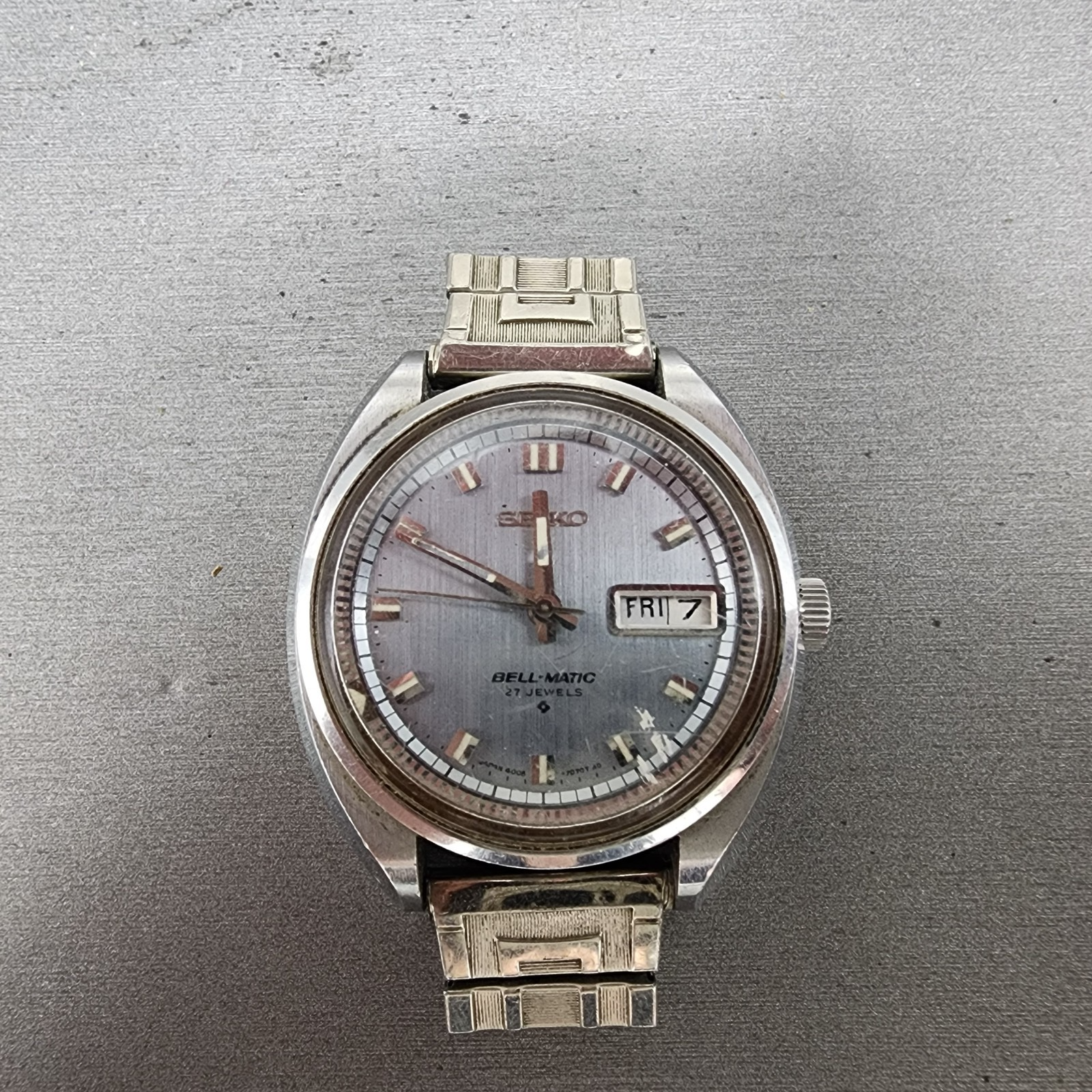 Seiko BellMatic Watch Men 38mm Silver Dial Silver Tone Daydate Alarm PARTS0